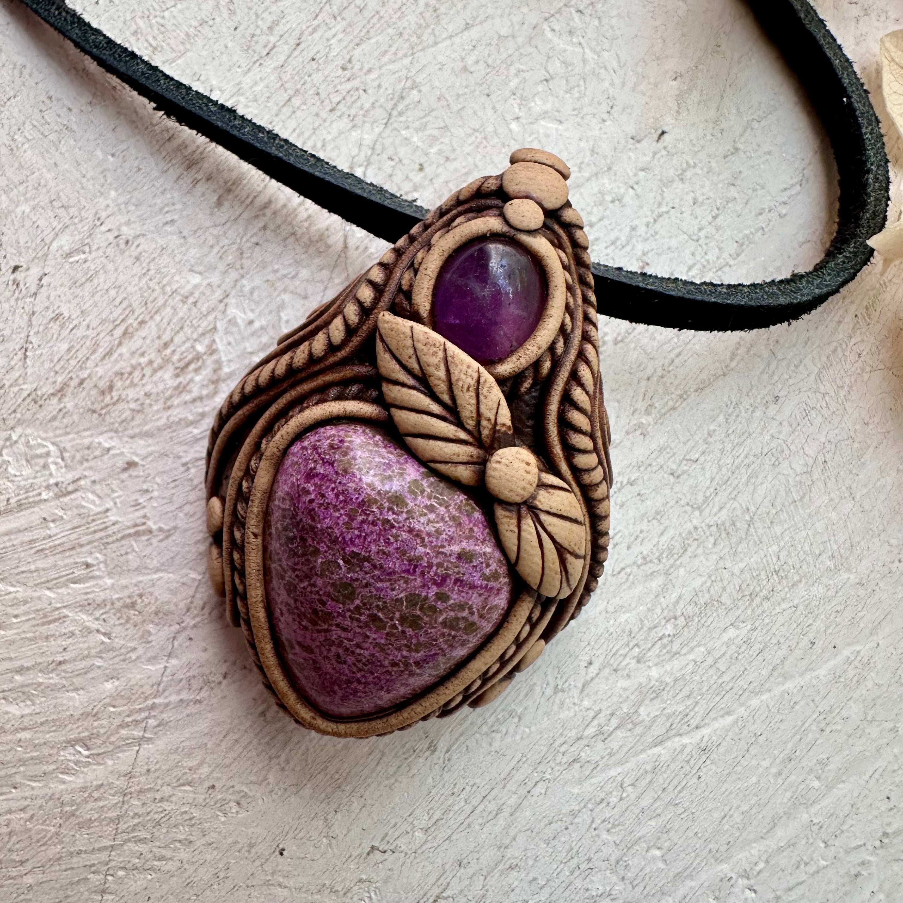 Stichtite and Amethyst Necklace - FairyGardenGlow