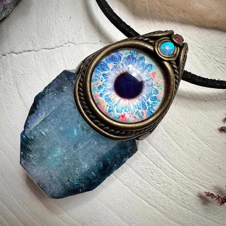 Aqua Aura Faden Quartz Australian Opal and Ruby Eye Wand / Pendant - FairyGardenGlow