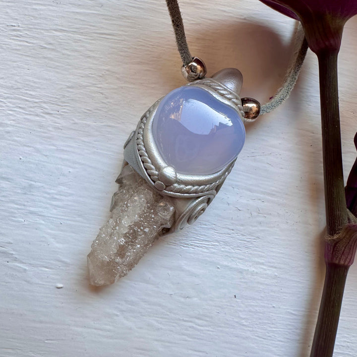 Spirit Quartz and Blue Chalcedony Pendant Necklace - FairyGardenGlow