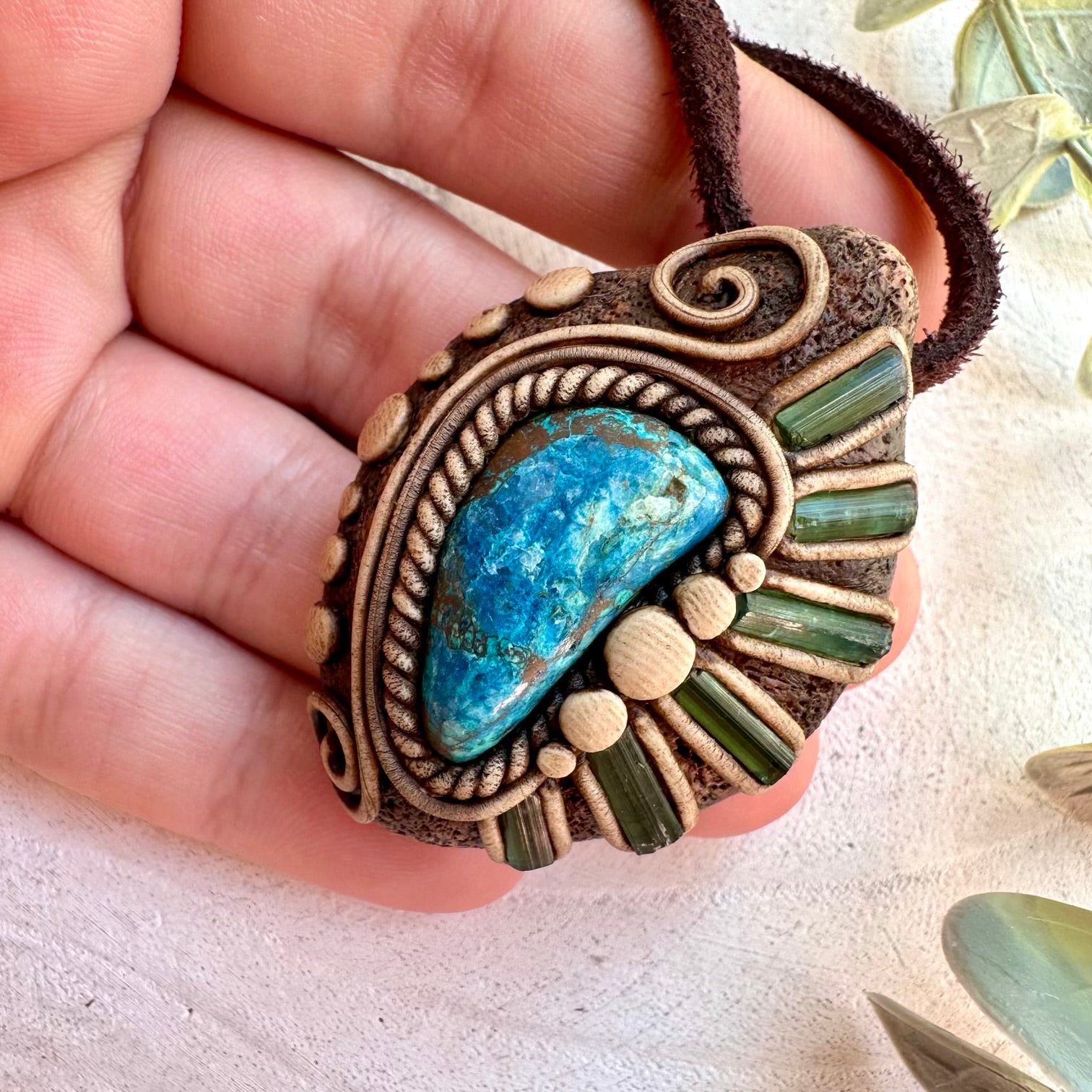 Handmade gemstone jewelry with Chrysocolla and Green Tourmaline