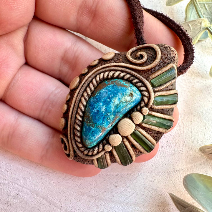 Handmade gemstone jewelry with Chrysocolla and Green Tourmaline