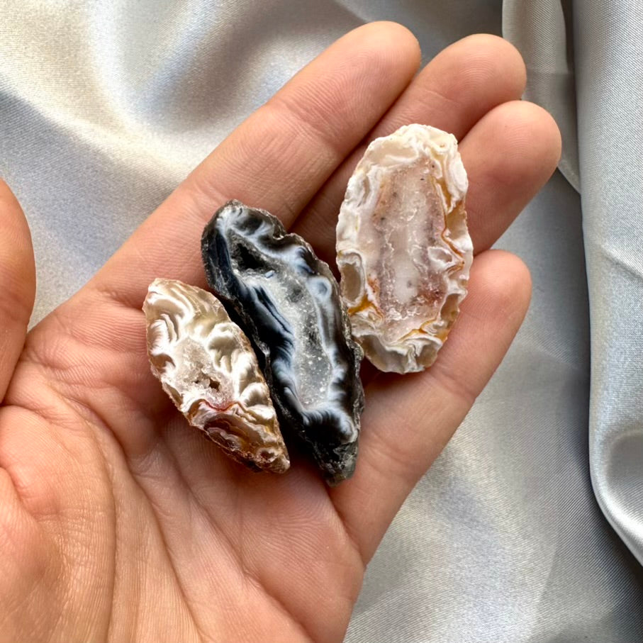 Agate Geode Set of 3 – Natural Agate Stones, Raw Crystal Geodes for Decor & Healing - FairyGardenGlow