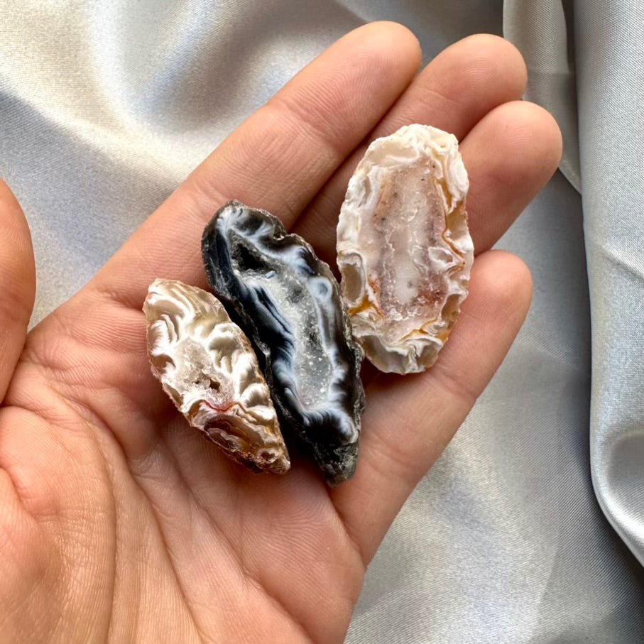 Agate Geode Set of 3 – Natural Agate Stones, Raw Crystal Geodes for Decor & Healing - FairyGardenGlow