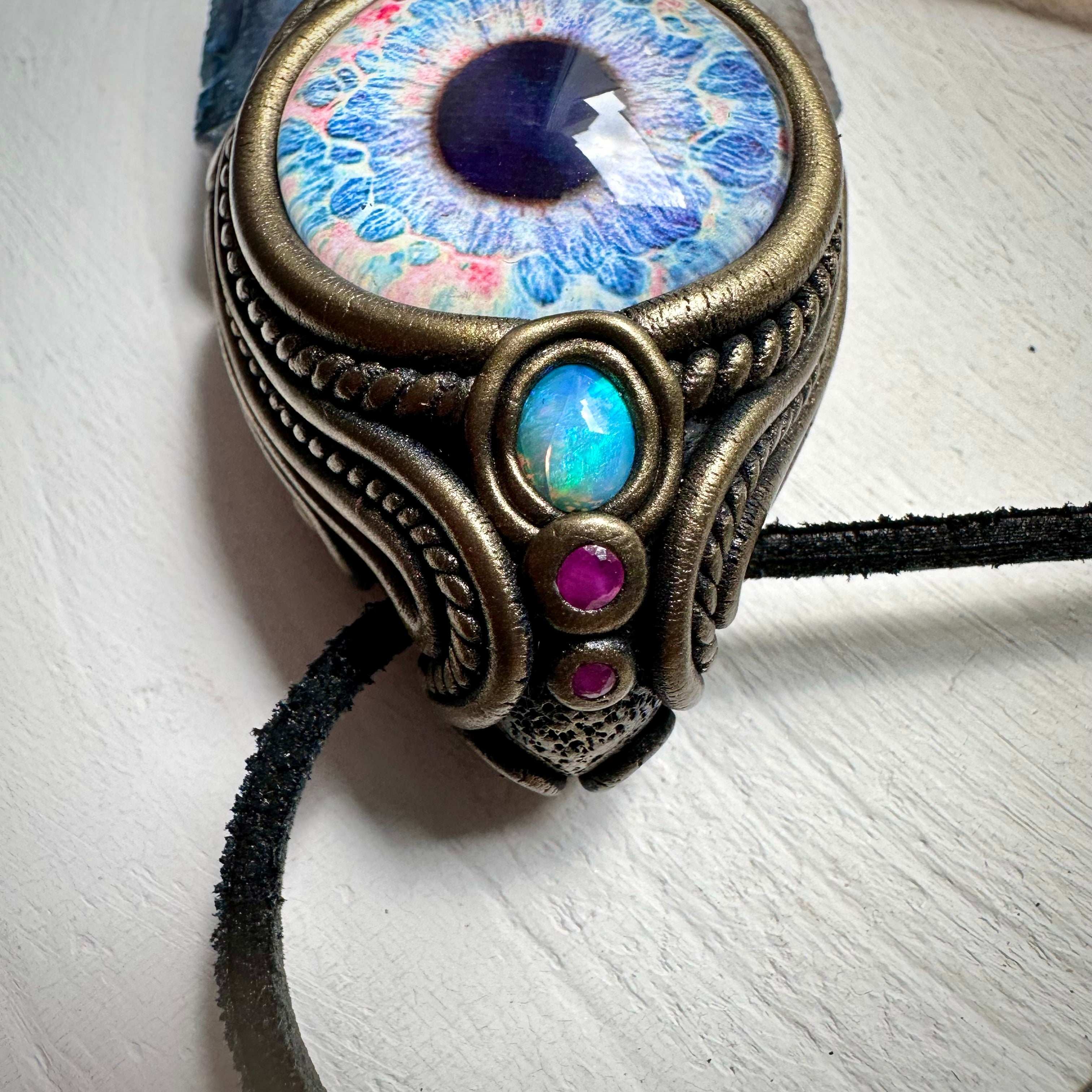 Aqua Aura Faden Quartz Australian Opal and Ruby Eye Wand / Pendant - FairyGardenGlow