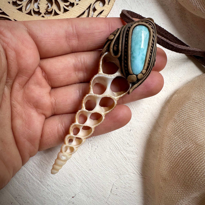 Seashell and Larimar Necklace - FairyGardenGlow