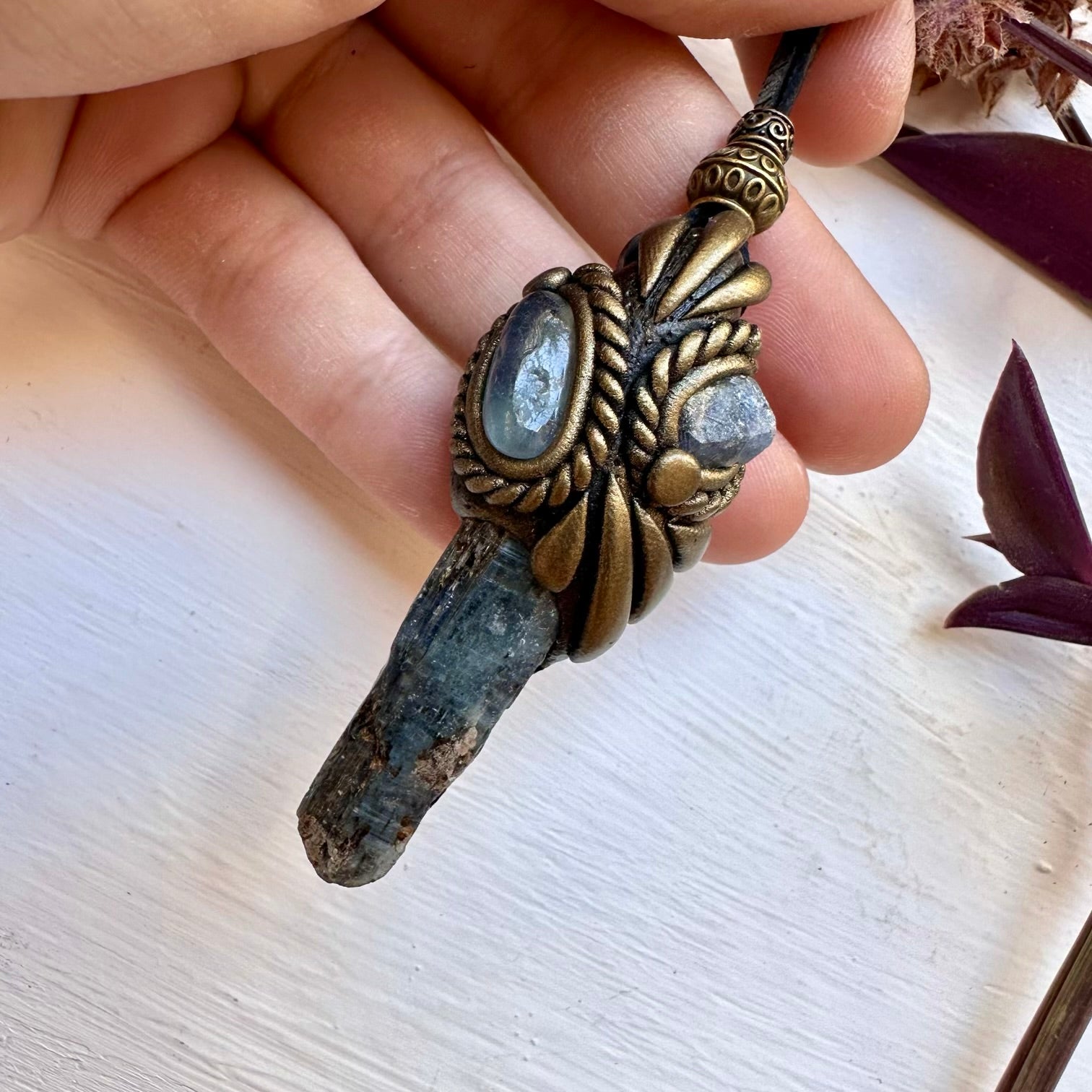Blue Kyanite Aquamarine and Raw Blue Sapphire Necklace - FairyGardenGlow