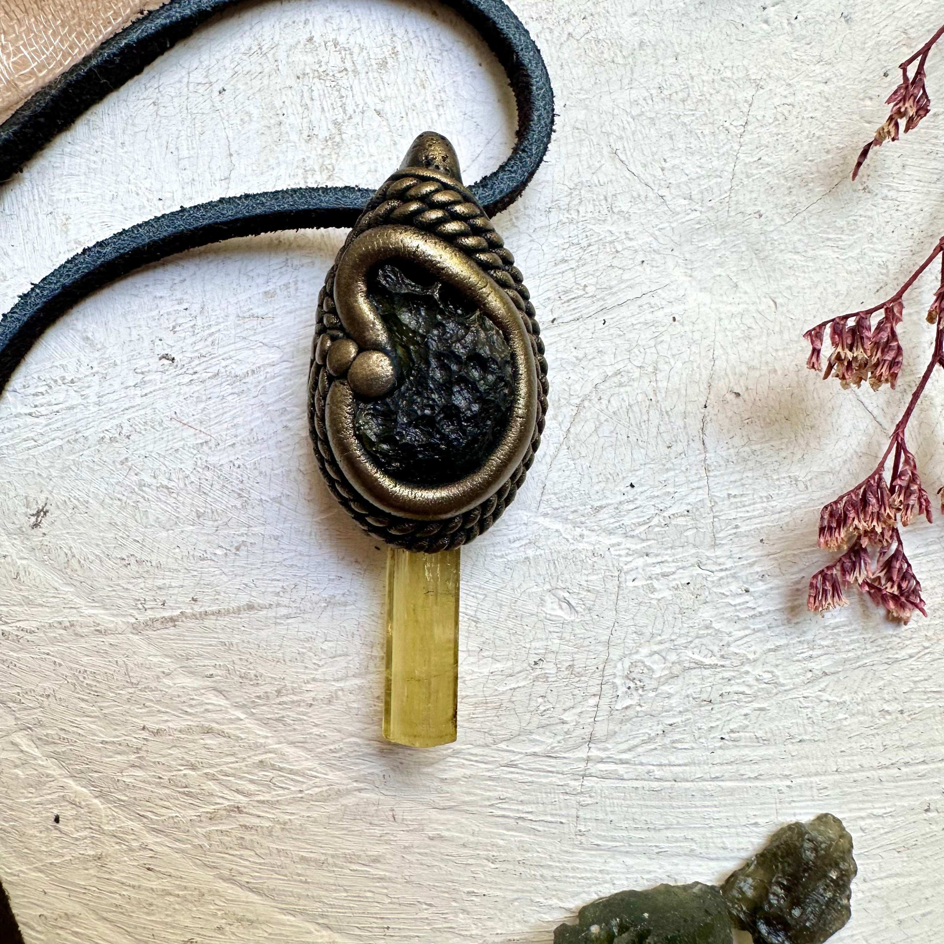 Heliodor and Moldavite Necklace - FairyGardenGlow