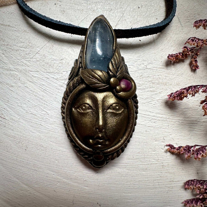 Aquamarine and Ruby Goddess Necklace - FairyGardenGlow