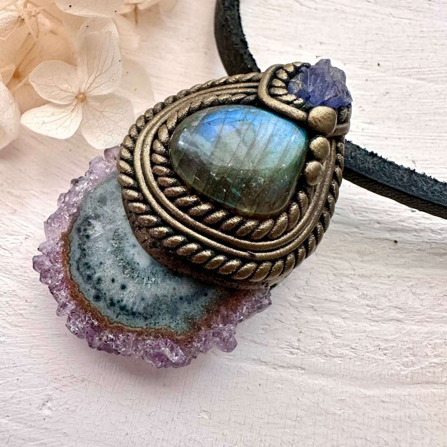 Amethyst Stalactite Labradorite and Tanzanite Pendant Necklace - FairyGardenGlow