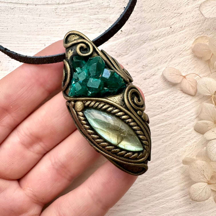 Dioptase and Labradorite Pendant Necklace - FairyGardenGlow