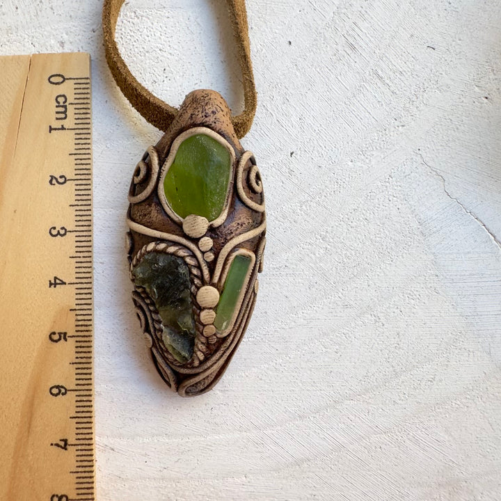 Fairy jewelry pendant with Moldavite, Peridot and Green Tourmaline