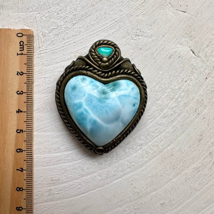 Larimar Heart and Australian Opal Necklace FairyGardenGlow
