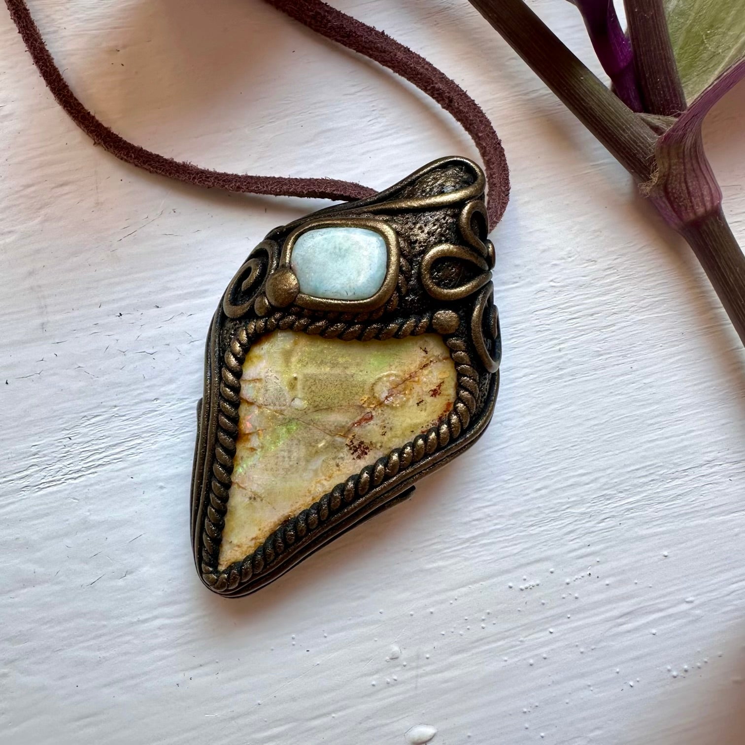 Boulder Opal and Larimar Necklace - FairyGardenGlow