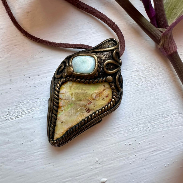 Boulder Opal and Larimar Necklace - FairyGardenGlow