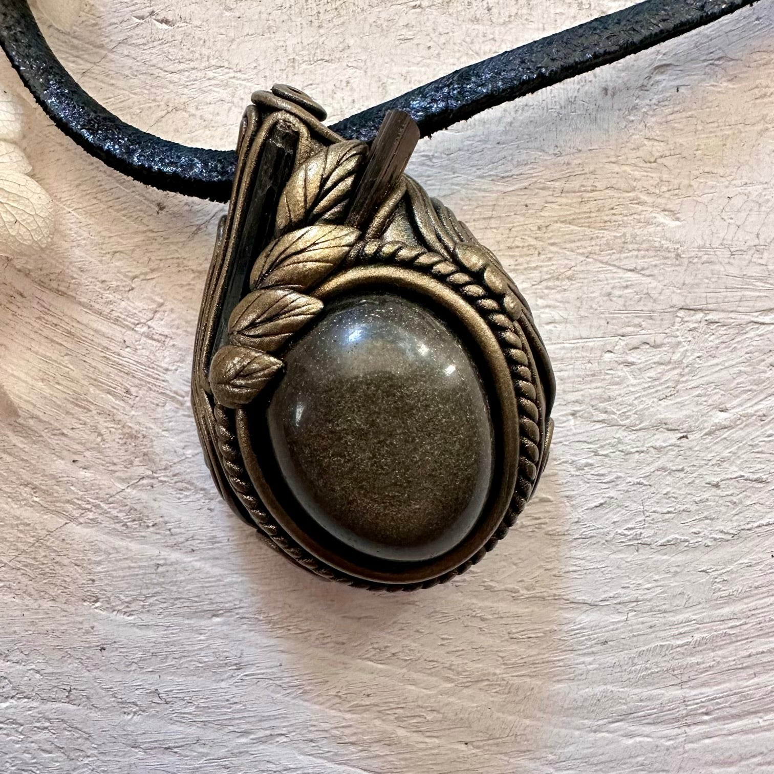 Gold Sheen Obsidian Dravite and Aegirine Pendant Necklace - FairyGardenGlow