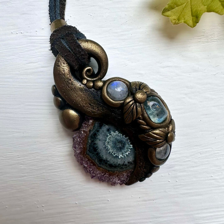 Amethyst Stalactite Aquamarine and Moonstone Necklace - FairyGardenGlow