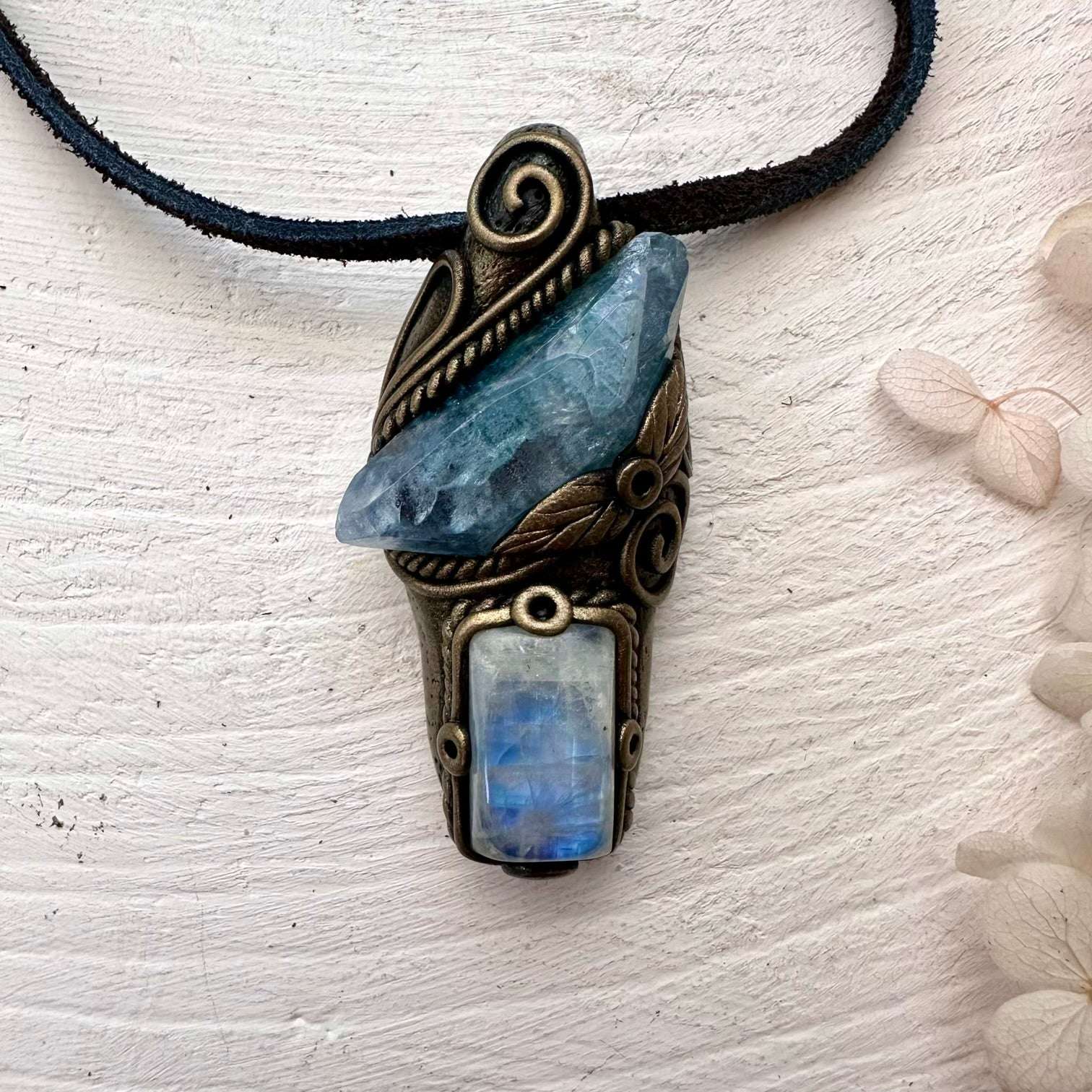 Aqua Aura Quartz and Moonstone Necklace - FairyGardenGlow