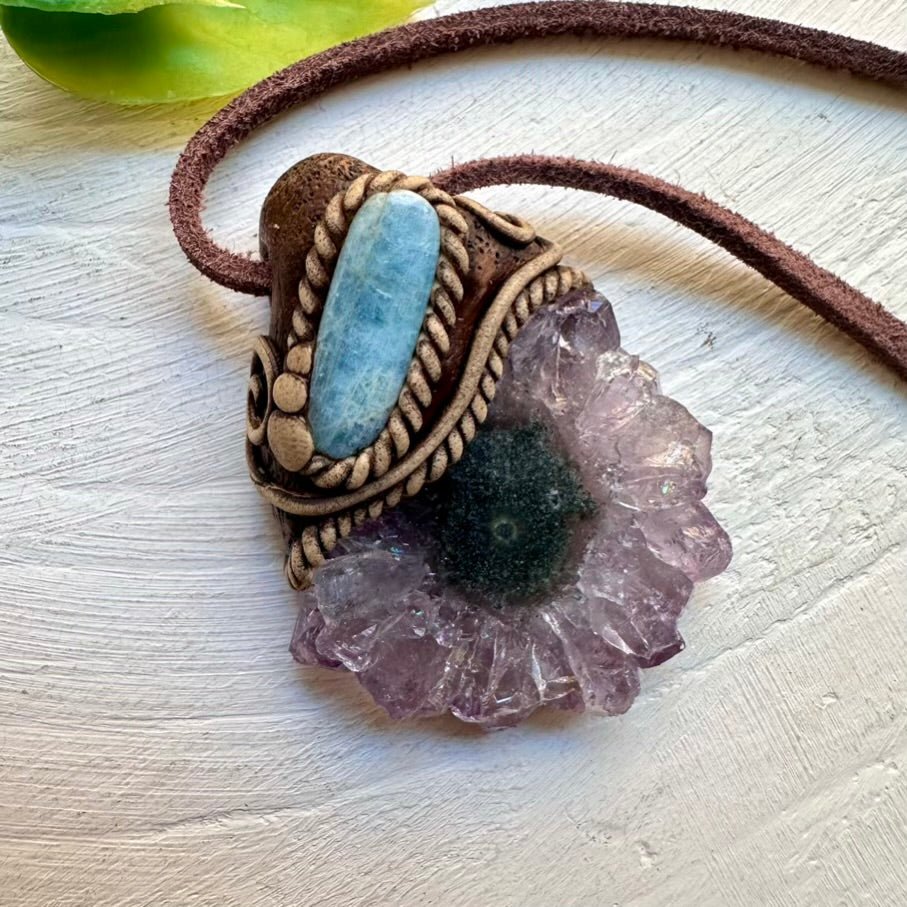 Amethyst Stalactite and Aquamarine Pendant Necklace, Spiritual Jewelry FairyGardenGlow