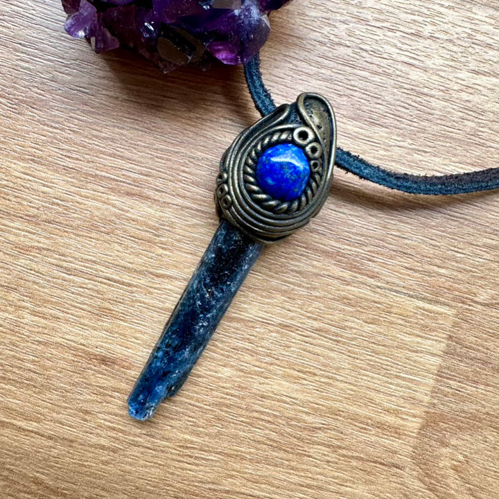 Blue Kyanite and Lapis Lazuli Necklace, Unisex Handmade Jewelry - FairyGardenGlow