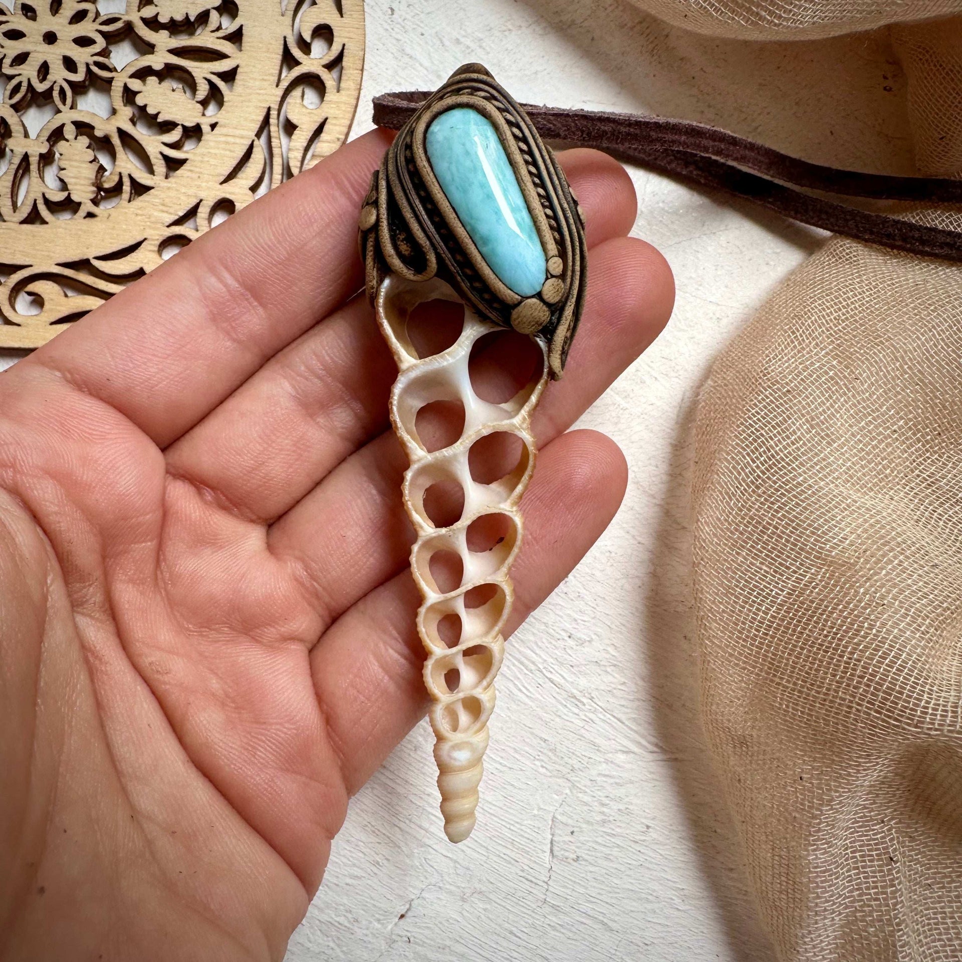 Seashell and Larimar Necklace - FairyGardenGlow