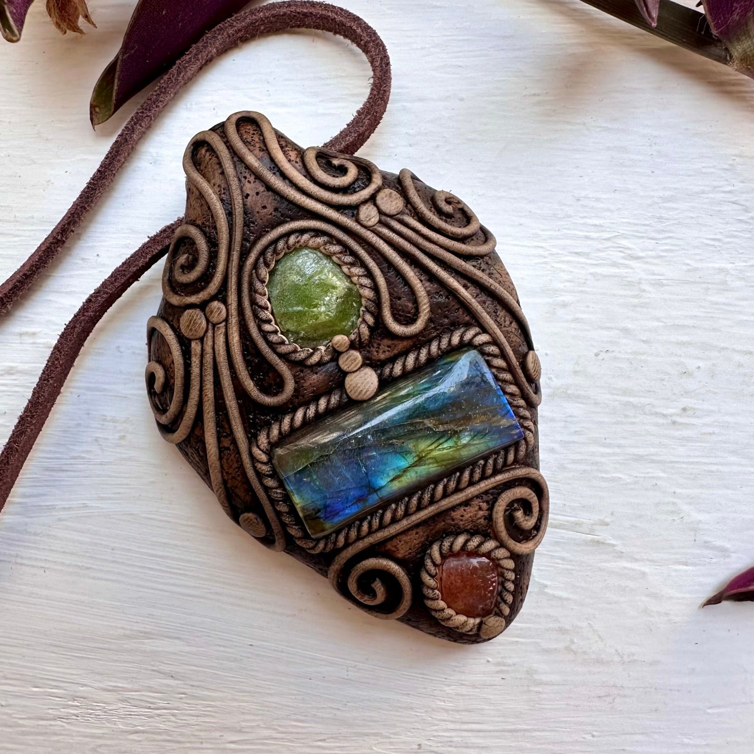 Labradorite Peridot and Sunstone Necklace - FairyGardenGlow