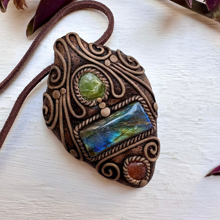 Labradorite Peridot and Sunstone Necklace - FairyGardenGlow