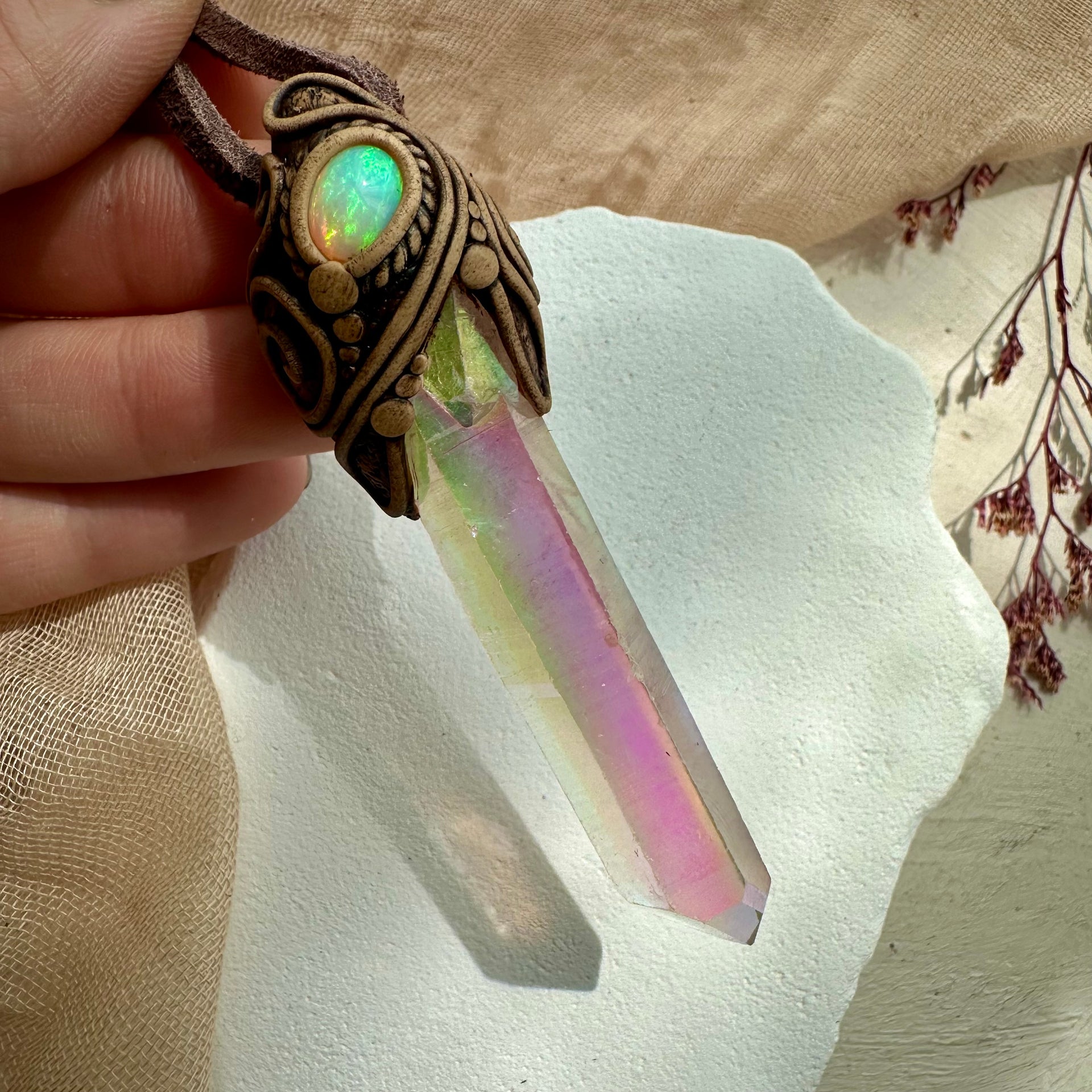 Angel Aura Quartz and Opal Necklace