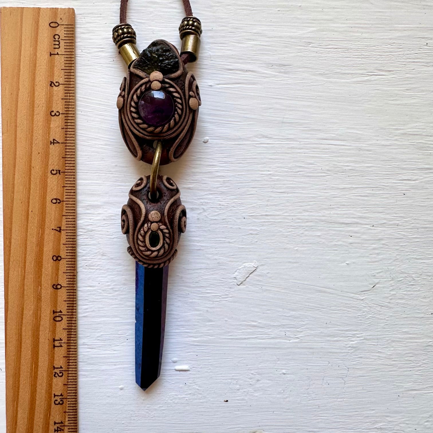 Cobalt Aura Quartz Necklace, Moldavite Amethyst and Emerald Crystal Necklace - FairyGardenGlow