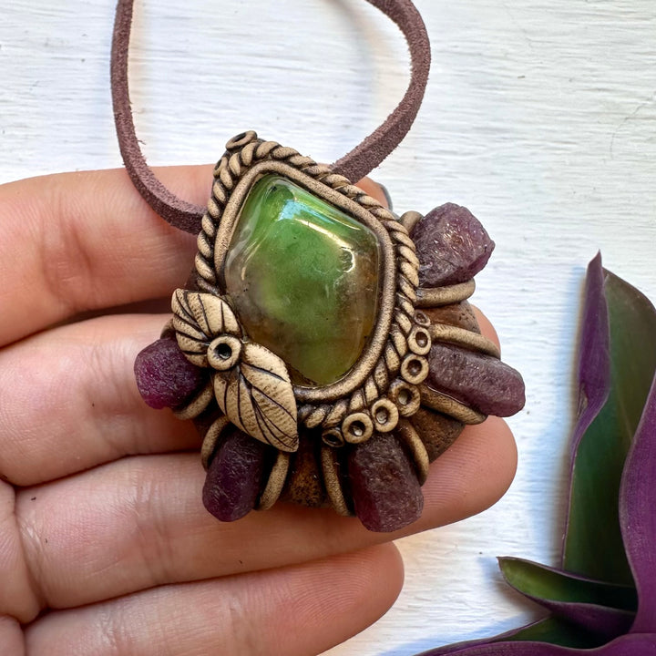 Raw Ruby and Chrysoprase Necklace - FairyGardenGlow