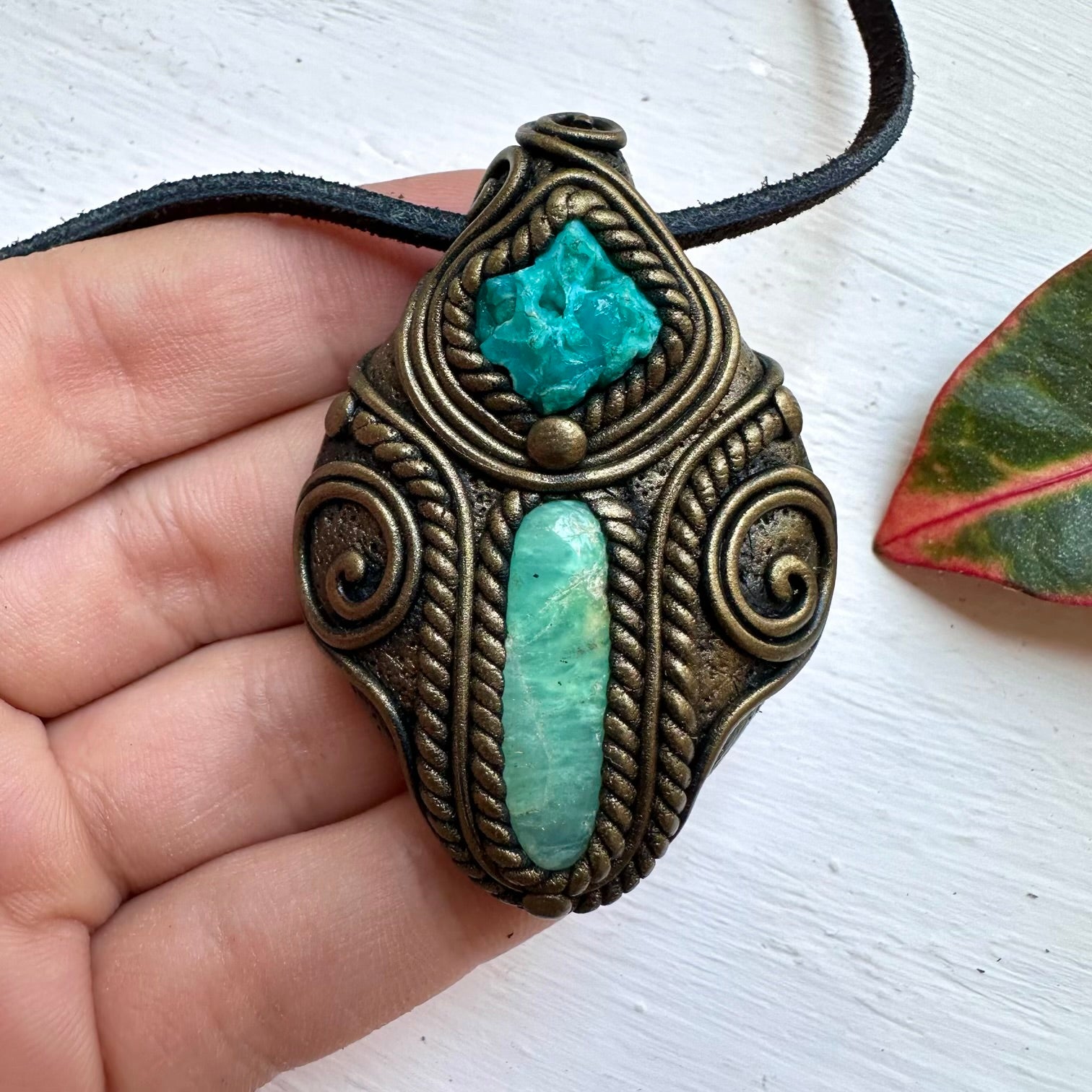 Chrysoprase and Raw Chrysocolla Necklace - FairyGardenGlow