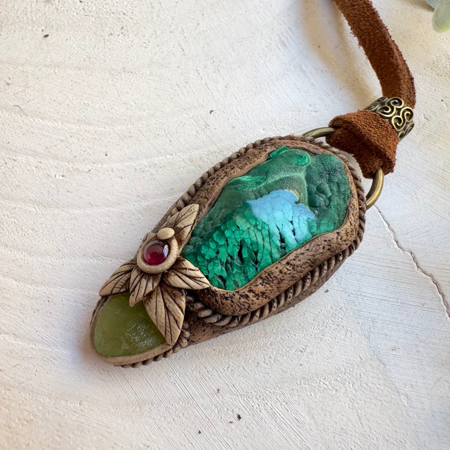 Handmade crystal jewelry with malachite and peridot