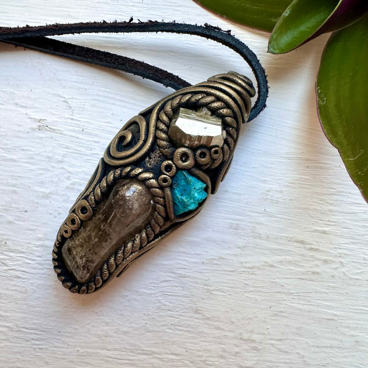 Citrine Chrysocolla and Pyrite Necklace, Gemstone Jewelry - FairyGardenGlow