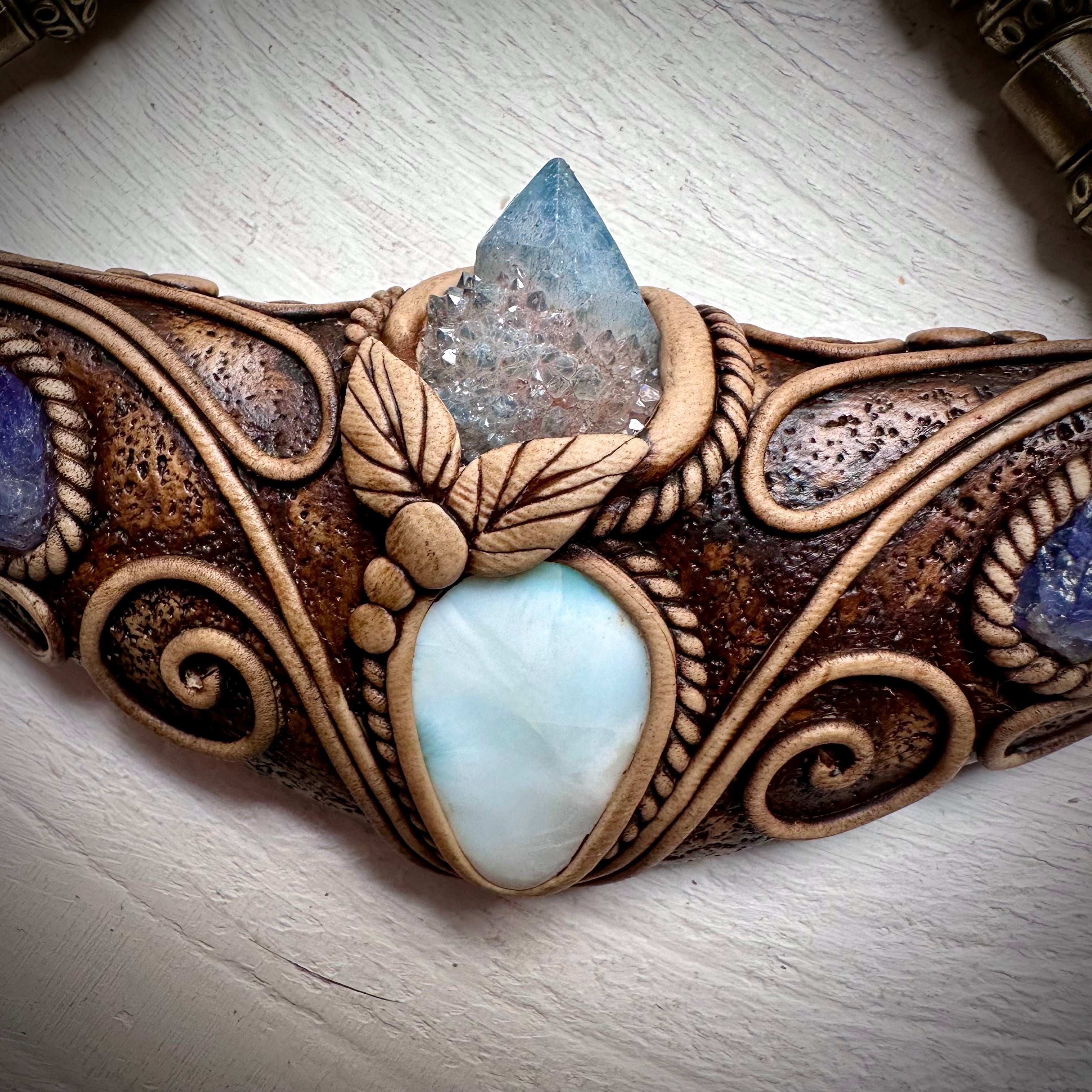 Larimar Aqua Aura Spirit Quartz and Tanzanite Statement Necklace - FairyGardenGlow