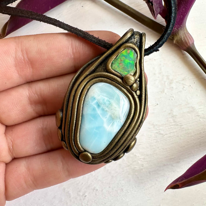 Larimar and Raw Opal Necklace - FairyGardenGlow