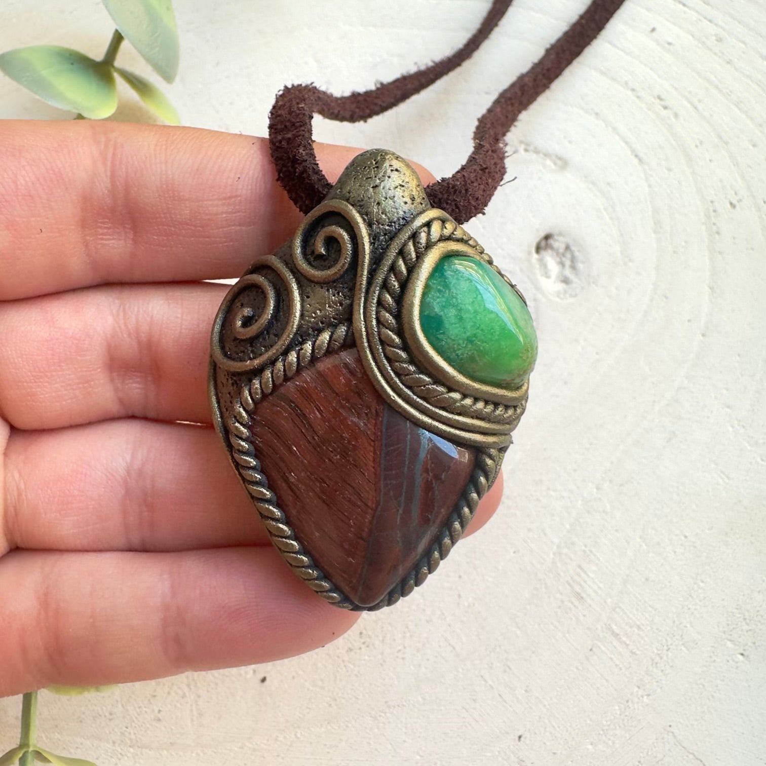 Handmade gemstone necklace with natural crystal combination