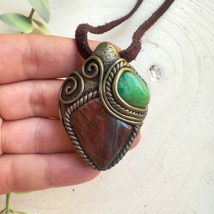 Handmade gemstone necklace with natural crystal combination