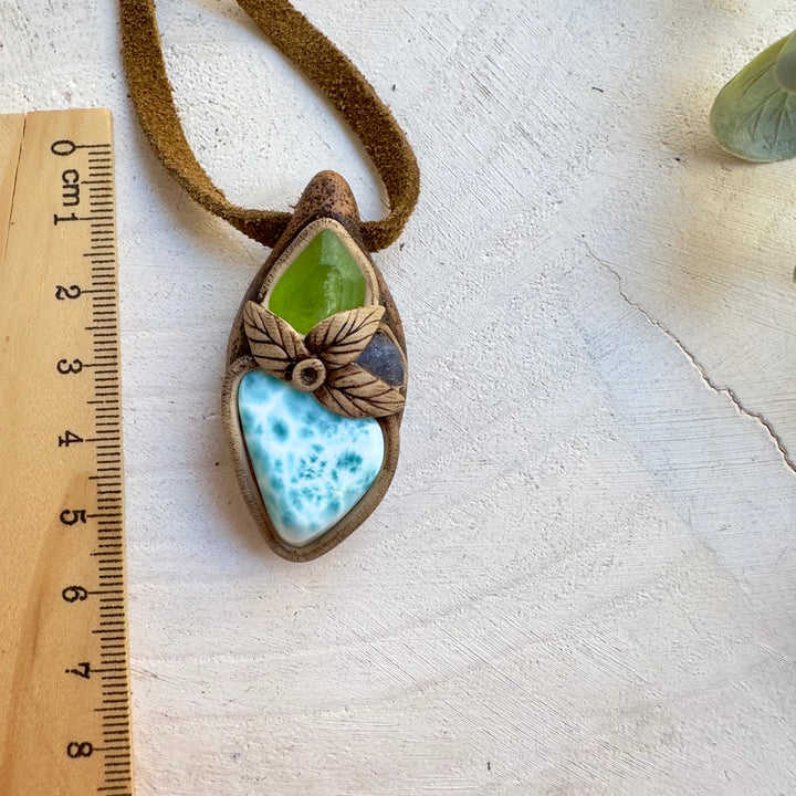 Larimar Peridot and Tanzanite unisex handmade gemstone jewelry pendant 