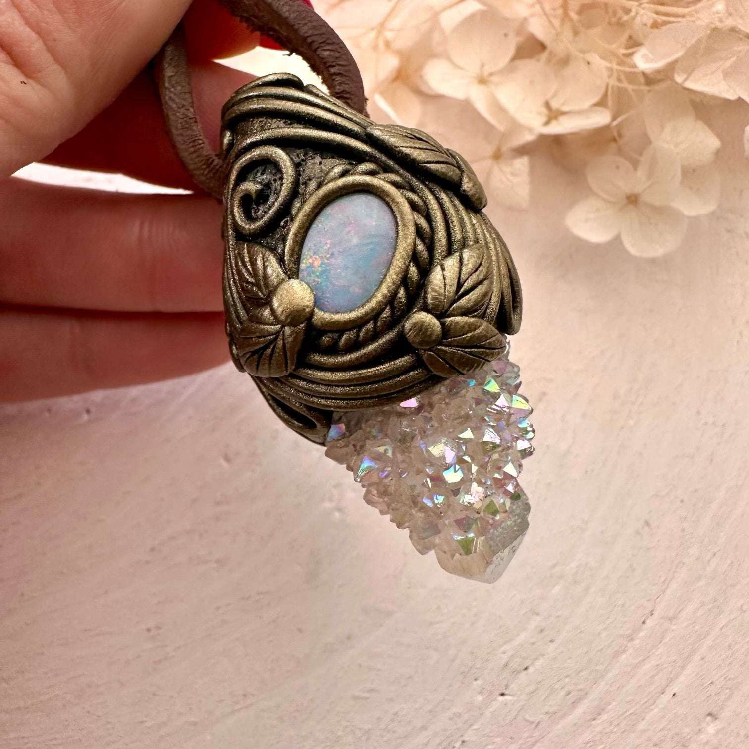 Angel Aura Spirit Quartz and Australian Opal Doublet Necklace - FairyGardenGlow