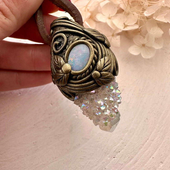 Angel Aura Spirit Quartz and Australian Opal Doublet Necklace - FairyGardenGlow
