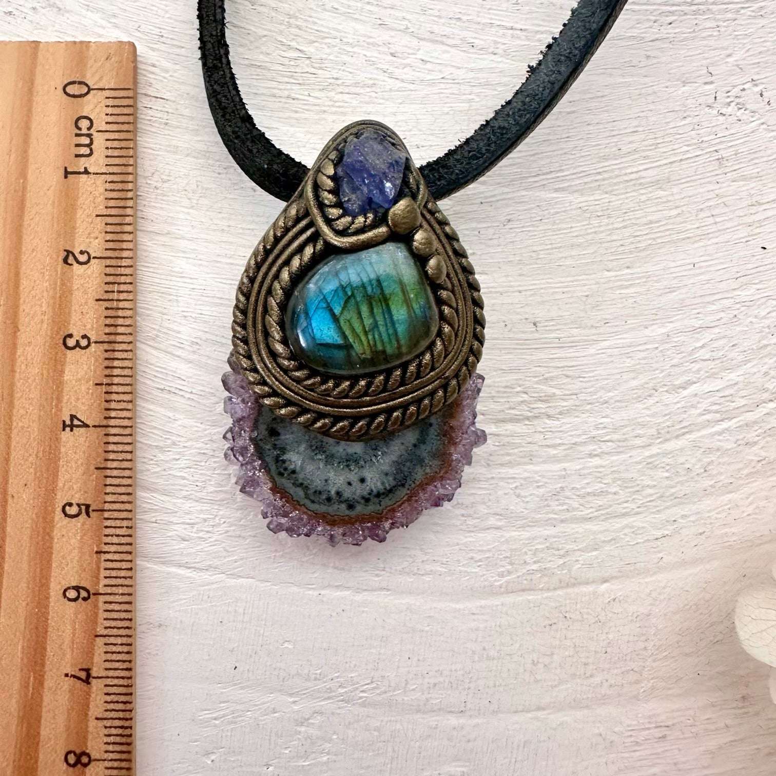Amethyst Stalactite Labradorite and Tanzanite Pendant Necklace - FairyGardenGlow