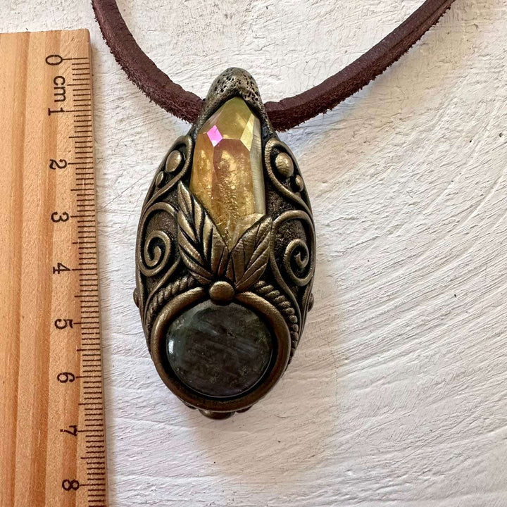 Labradorite and Sunset Aura Quartz Necklace - FairyGardenGlow