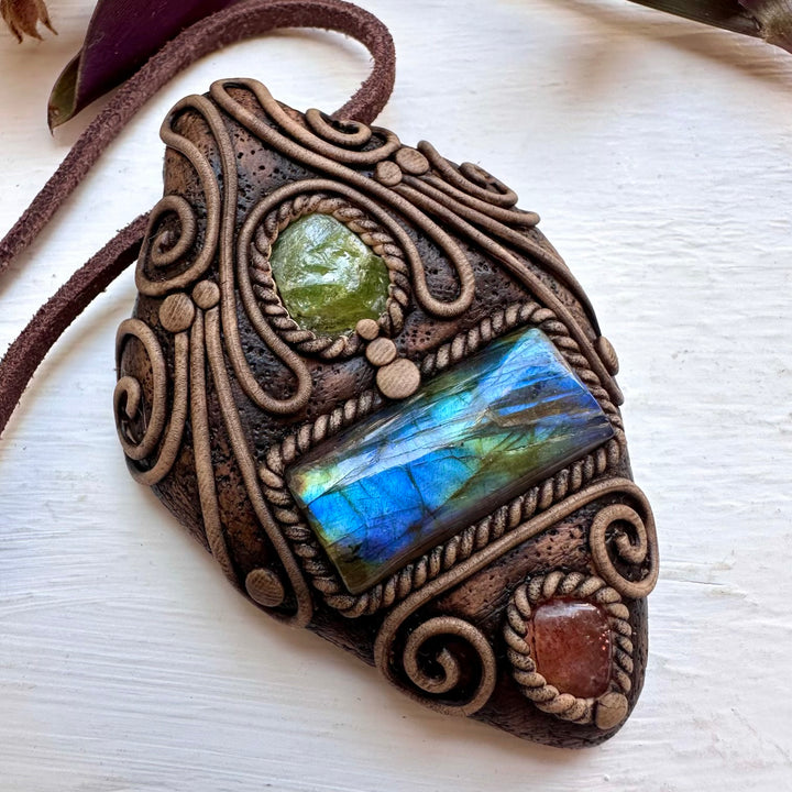Labradorite Peridot and Sunstone Necklace - FairyGardenGlow