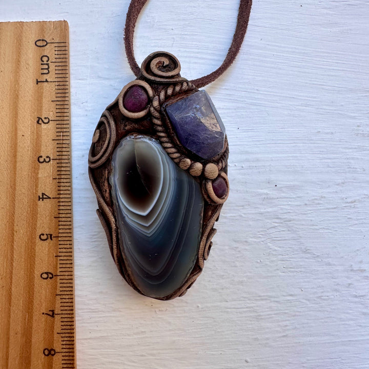 Botswana Agate Tanzanite and Ruby Necklace - FairyGardenGlow