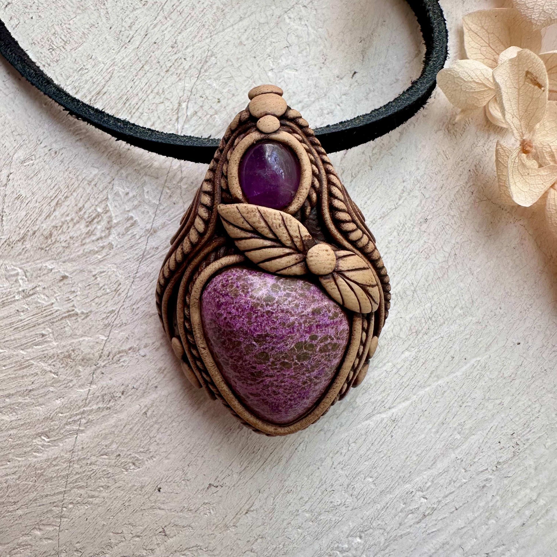 Stichtite and Amethyst Necklace - FairyGardenGlow