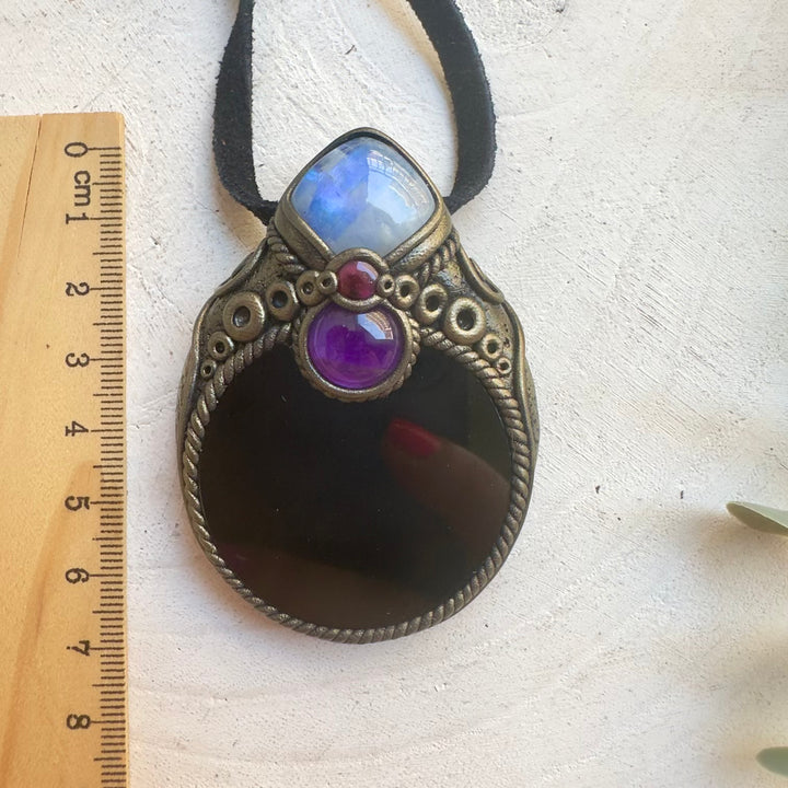 Mystical crystal pendant necklace for grounding and intuition