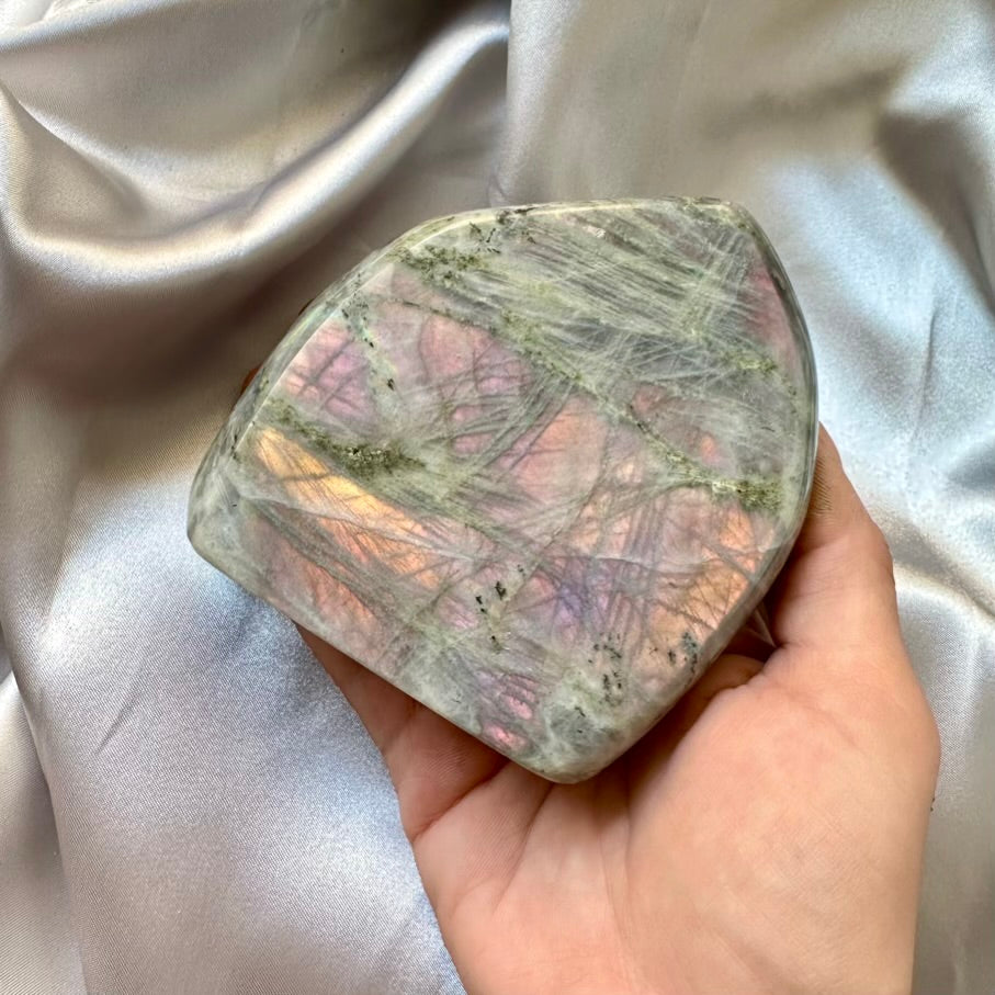 Labradorite Free Form - Pink Orange Flash - Unique - FairyGardenGlow
