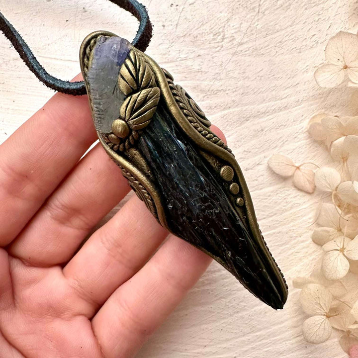 Vivianite and Tanzanite Pendant - FairyGardenGlow