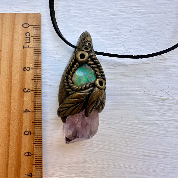 Raw Amethyst and Raw Opal Necklace - FairyGardenGlow