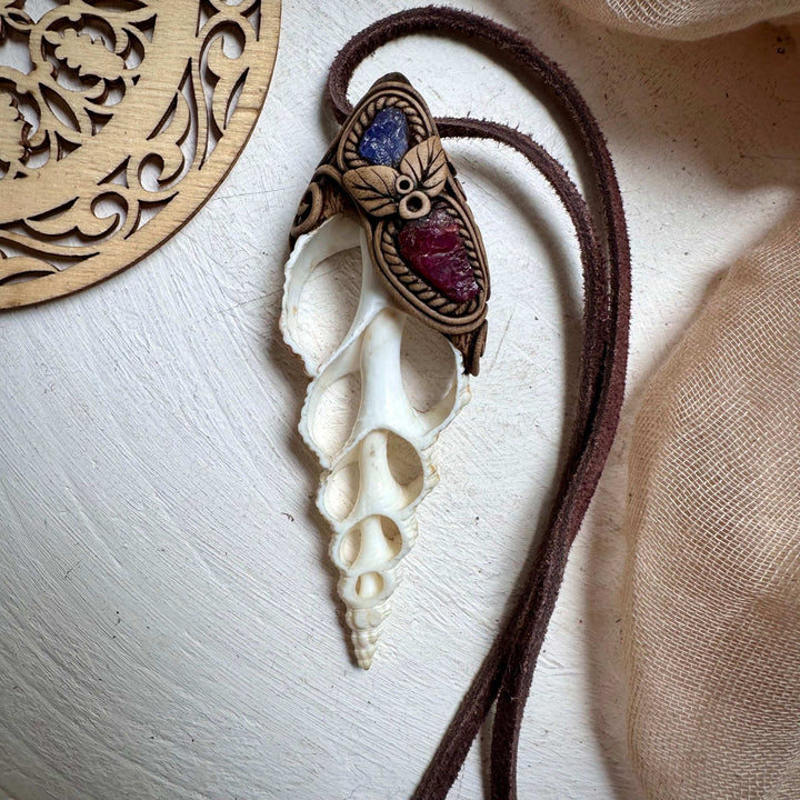 Seashell Rhodolite Garnet and Tanzanite Necklace - FairyGardenGlow
