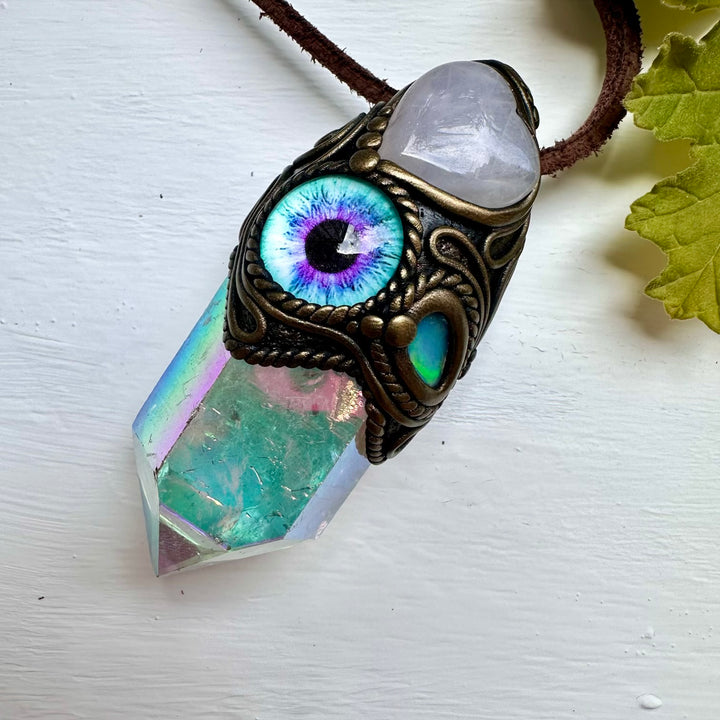 Angel Aura Quartz Rose Quartz Heart Raw Opal and Eye Wand / Necklace - FairyGardenGlow
